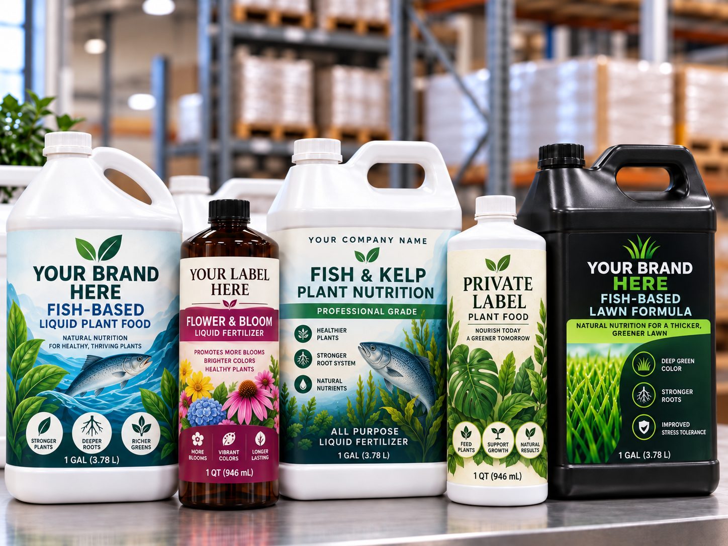 Private label fish fertilizer bottles ready for your brand
